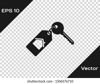 Grey House with key icon isolated on transparent background. The concept of the house turnkey.  Vector Illustration