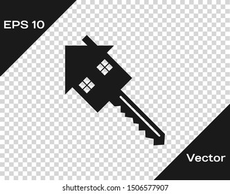 Grey House with key icon isolated on transparent background. The concept of the house turnkey.  Vector Illustration