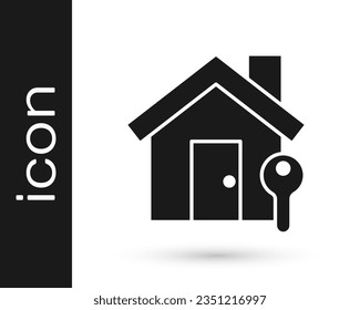 Grey House with key icon isolated on white background. The concept of the house turnkey.  Vector Illustration