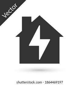 Grey House and lightning icon isolated on white background. Home energy. Vector.