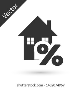 Grey House with percant discount tag icon isolated on white background. House percentage sign price. Real estate home. Credit percentage symbol.  Vector Illustration