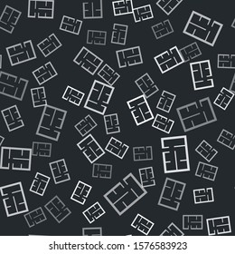 Grey House plan icon isolated seamless pattern on black background.  Vector Illustration