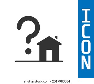 Grey House with question mark icon isolated on white background. Housing problems, questions.  Vector