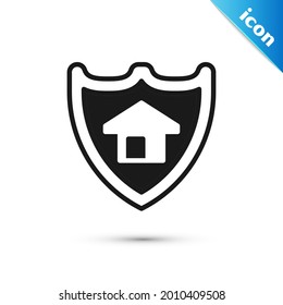 Grey House with shield icon isolated on white background. Insurance concept. Security, safety, protection, protect concept.  Vector