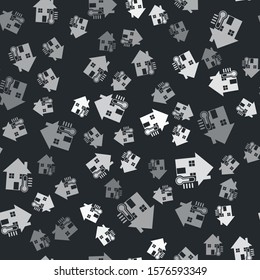 Grey House temperature icon isolated seamless pattern on black background. Thermometer icon.  Vector Illustration
