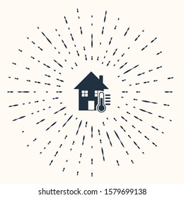 Grey House temperature icon isolated on beige background. Thermometer icon. Abstract circle random dots. Vector Illustration