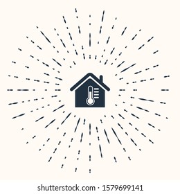 Grey House temperature icon isolated on beige background. Thermometer icon. Abstract circle random dots. Vector Illustration