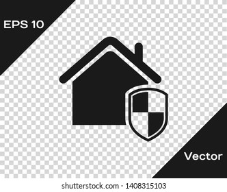 Grey House under protection icon isolated on transparent background. Home and shield. Protection, safety, security, protect, defense concept. Vector Illustration
