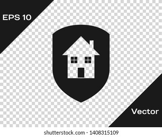 Grey House under protection icon isolated on transparent background. Home and shield. Protection, safety, security, protect, defense concept. Vector Illustration