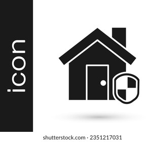 Grey House under protection icon isolated on white background. Home and shield. Protection, safety, security, protect, defense concept.  Vector Illustration