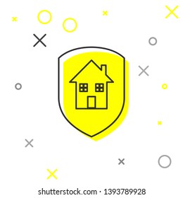 Grey House under protection line icon isolated on white background. Home and shield. Protection, safety, security, protect, defense concept. Vector Illustration
