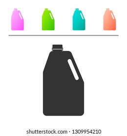 Grey Household chemicals blank plastic bottle icon isolated on white background. Liquid detergent or soap, stain remover, laundry bleach. Set icon in color buttons. Vector Illustration