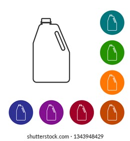 Grey Household chemicals blank plastic bottle line icon isolated on white background. Liquid detergent or soap, stain remover, laundry bleach. Vector Illustration