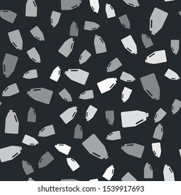 Grey Household chemicals blank plastic bottle icon isolated seamless pattern on black background. Liquid detergent or soap, stain remover, laundry bleach.  Vector Illustration