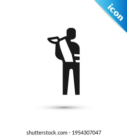 Icono del brazo roto humano gris aislado en fondo blanco. Hombre herido vendado.  Vector