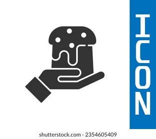 Grey Human hand and easter cake icon isolated on white background. Happy Easter.  Vector Illustration