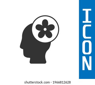 Cabeza humana gris con icono de flor dentro aislado en fondo blanco.  Vector