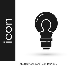 Grey Human head with lamp bulb icon isolated on white background.  Vector