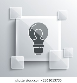 Grey Human head with lamp bulb icon isolated on grey background. Square glass panels. Vector