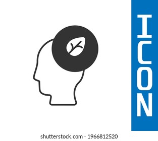 Grey Human head with leaf inside icon isolated Grey background.  Vector