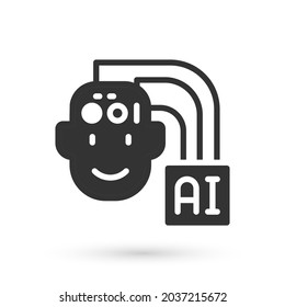 Grey Humanoid robot icon isolated on white background. Artificial intelligence, machine learning, cloud computing.  Vector