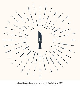 Gray Hunter Messer Symbol einzeln auf beigem Hintergrund. Armeemesser. Abstrakte Kreis Zufallspunkte. Vektorgrafik