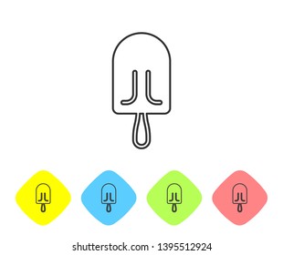 Grey Ice cream line icon isolated on white background. Sweet symbol. Set icon in color rhombus buttons. Vector Illustration