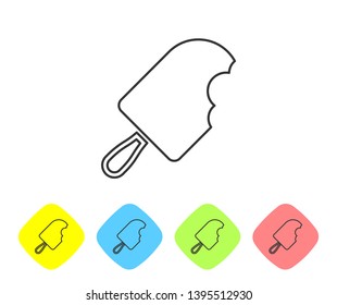 Grey Ice cream line icon isolated on white background. Sweet symbol. Set icon in color rhombus buttons. Vector Illustration