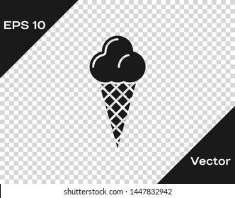 Grey Ice cream in waffle cone icon isolated on transparent background. Sweet symbol. Vector Illustration