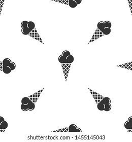 Grey Ice cream in waffle cone icon isolated seamless pattern on white background. Sweet symbol. Vector Illustration