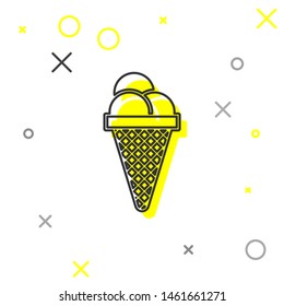 Grey Ice cream in waffle cone line icon isolated on white background. Sweet symbol. Vector Illustration