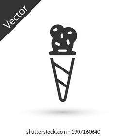 Grey Ice cream in waffle cone icon isolated on white background. Sweet symbol. Vector.
