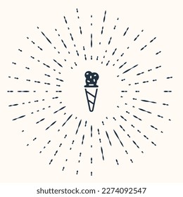Grey Ice cream in waffle cone icon isolated on beige background. Sweet symbol. Abstract circle random dots. Vector