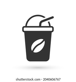 Grey Iced coffee icon isolated on white background.  Vector