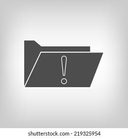 Grey icon of computer folder with exclamation mark. Information storage