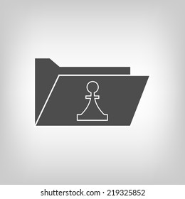 Grey icon of computer folder with piece sign. Information storage