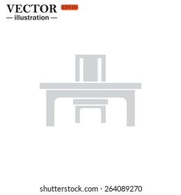 Grey icon on white background. desk and chair, a table in the office.  Vector illustration EPS 10