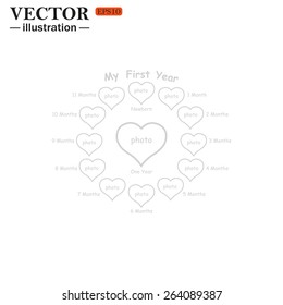 Grey icon on white background. Frame for a newborn baby, vector, EPS 10