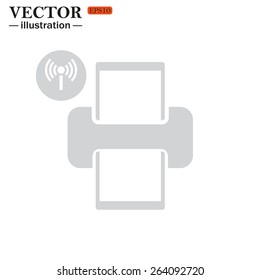 Grey icon on white background. Printer with wi-fi connection , vector, EPS 10