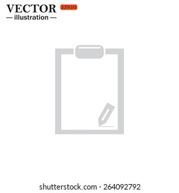 Grey icon on white background. tablet with paper, vector illustration, EPS 10