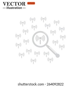 Grey icon on white background. Search wi-fi network , vector illustration, EPS 10