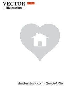 Grey icon on white background. House with Heart Icon, vector illustration, EPS 10