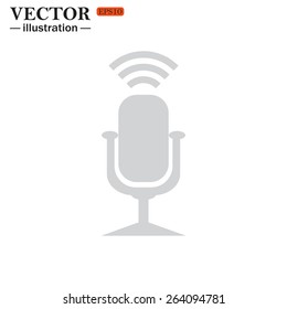 Grey icon on white background. Microphone. Voice recording, vector illustration, EPS 10