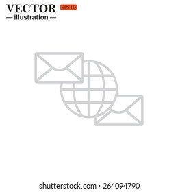 Grey icon on white background. Internet e-mai, envelope lette, Globe,  vector illustration, EPS 10