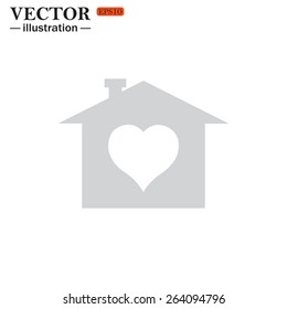Grey icon on white background. House with Heart Icon, vector illustration, EPS 10