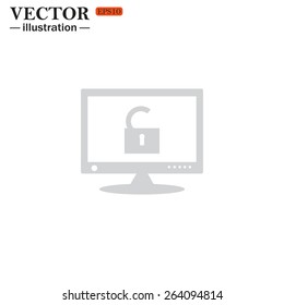 Grey icon on white background. Computer access is open, vector illustration, EPS 10