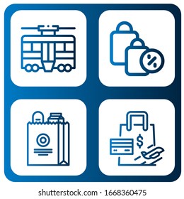 grey icon set. Collection of Tram, Shopping bag icons