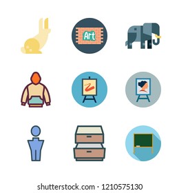 grey icon set. vector set about canvas, rabbit, man and blackboard icons set.