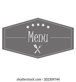 a grey icon with some text and utensils for menu design