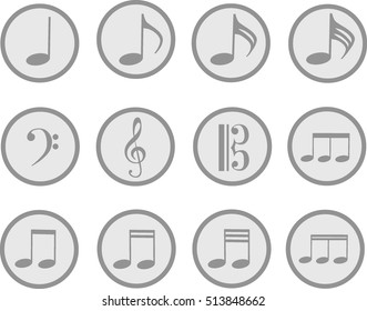 grey icons of music, treble clef and bass clef, music symbols, vector